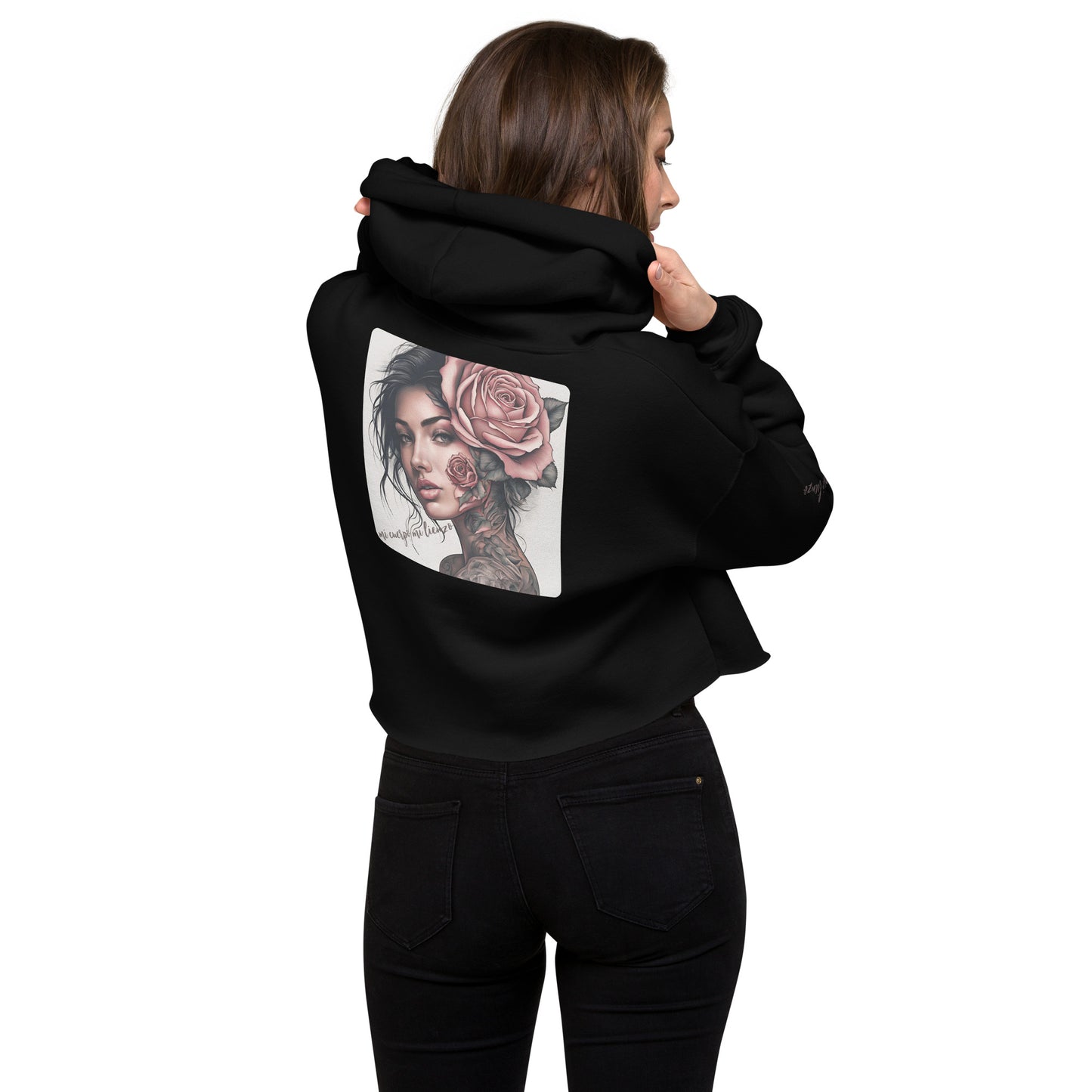 Damen Crop-Hoodie - Tattoo Rose