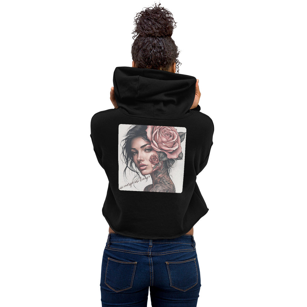 Damen Crop-Hoodie - Tattoo Rose